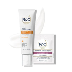 RoC Multi Correxion Revive + Glow Vitamin C Face Moisturizer, 10% Vitamin C Gel Cream for Instant Glow & Anti-Aging + Broad Spectrum SPF 30 Sunscreen Moisturizer with Retinol Eye Cream Packette, Oil-Free & Hypoallergenic - 1.7 oz