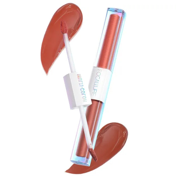 FOCALLURE 2 In 1 Dual Head Intense Matte Velvet Lip Gloss Non-cracking Anti-transfer Long-Lasting Waterproof Liquid Lipstick Makeup