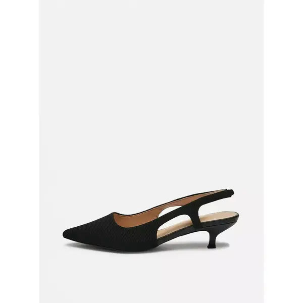 MAX FASHION Textured Slingback Shoes with Kitten Heels-Black