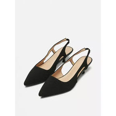 MAX FASHION Textured Slingback Shoes with Kitten Heels-Black