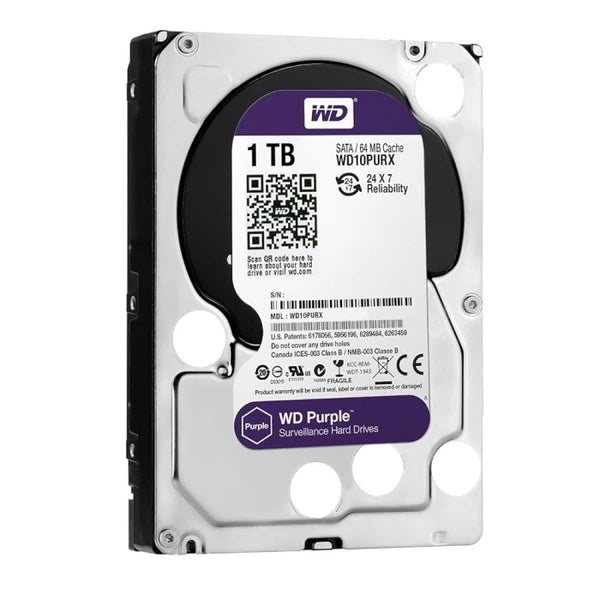 WD WD10PURX Purple 1TB Surveillance Hard Disk Drive - 5400 RPM Class SATA 6 Gb/s 64MB Cache 3.5 Inch