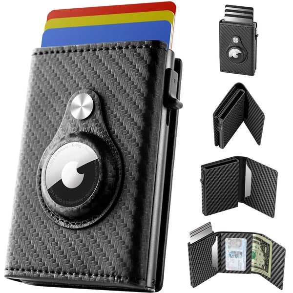 WELLNEC Men's Pop-Up Wallet with Airtag Holder - RFID Protection for 6-11 Cards