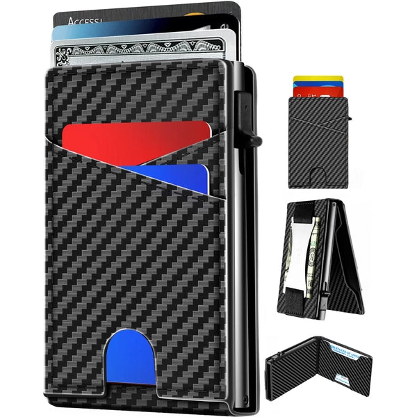 WELLNEC Minimalist Slim Wallet - Pop-Up Card Holder with RFID Blocking & Metal Money Clip