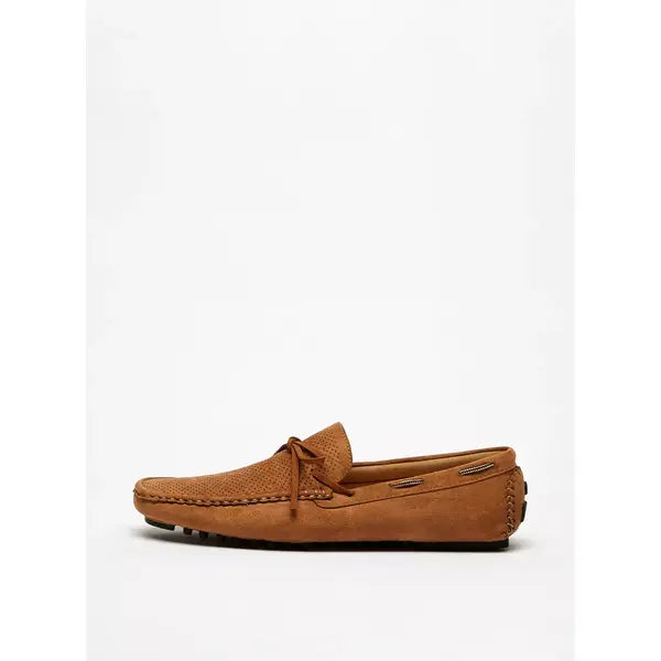 Perforated Slip-On Loafers with Bow Accent