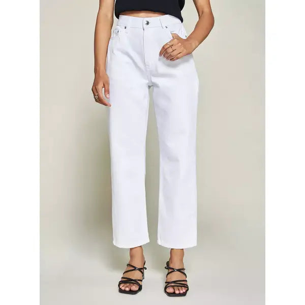 MAX FASHION Plain Straight Fit Jeans-White