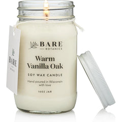 Bare Botanics 16 oz Natural Soy Candles – Unscented, Warm Vanilla Oak & Yuzu Mandarin – Hand-Poured Mason Jar Candles with Plant-Based Fragrance, Lead-Free Wick & 85-Hour Burn Time