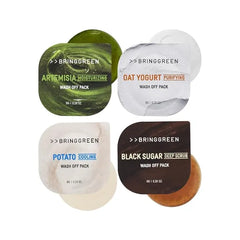 BRING GREEN Fresh Ball Pack Collection Charcoal Peel Off, Tea Tree Sleeping Pack & Wash-Off Masks with Artemisia, Oat Yogurt, Potato & Black Sugar for Pore Care, Calming & Hydration