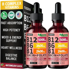 NUSAVA Vitamin B12 and B6 Liquid Drops, B12 Sublingual Vitamin B Complex B 12 Vitamin 5000mcg B12 Methylcobalamin for Energy, Brain, Heart Support with 27,200 mcg  Pack ok 2.