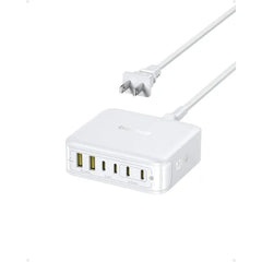 Baseus 120W Charging Station, 6-in-1 USB-C PD Desktop Charger with 4 USB-C & 2 USB-A Ports, 5ft Extension Cord Power Strip for iPhone, iPad, MacBook & More