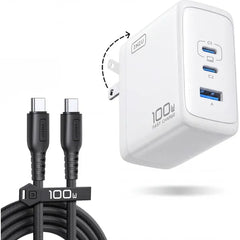 INIU 100W GaN Fast Charger – Compact 3-Port USB-C Wall Charger with 5ft Cable for MacBook, iPhone 17, Samsung S26 & Laptops