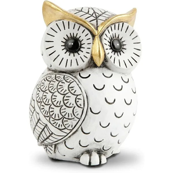 Smadeer Black and White Owl Statue, Small Resin Owl Boho Shelf Decor