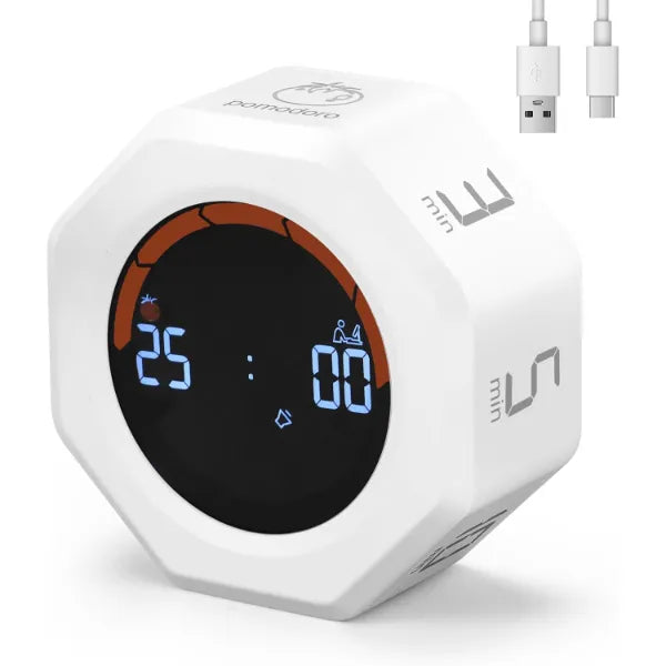 KAFLIN Small Productivity Pomodoro Timer – Magnetic Rechargeable Digital Desk Clock for Study, Work & Games