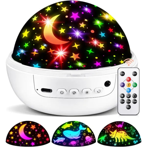 COOLNIGHT Boy Room Decor, 93 Lighting+3 Films Toddler Room Decor, Remote+Dimmable+360° Slient Nightlight for Baby Nursery, Starry Night Light Up Toys, Moon Projector