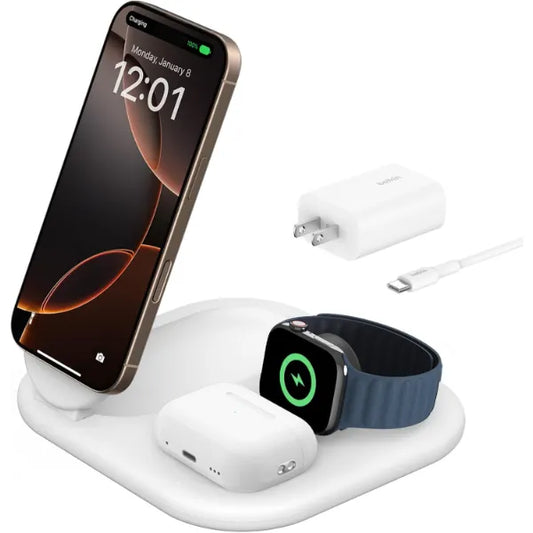 Belkin 3-in-1 MagSafe-Compatible Foldable Wireless Charging Station – Qi2 Certified for iPhone, Apple Watch & AirPods
