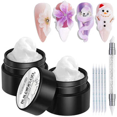 Fcozpjk Solid Builder Gel Kit 2PCS White 3D Sculpting Gel Non Sticky Hand Carving Gels with Silicone Pen Hard Gels for Nails Molding 3D Flowers Nail Design Manicure Salon Supplies