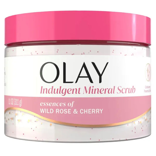 Olay Body Indulgent Mineral Scrub, Skin Exfoliating & Massaging Pearls, Nourishing Soft & Gentle Formula, Renewing BHA, Vitamin B3 Complex, Luxurious Fragrances - 11oz