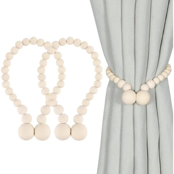 KLOGTSIND Magnetic Curtain Tiebacks, 2 Pack Wood Bead Curtain Holdbacks