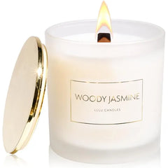 Lulu Candles Saffron & Amber Intense Smells Woody & Floral Luxury Scented Candle w/Wood Wick Hand Poured in The USA Highly Scented (9 Oz. with Gold Lid)