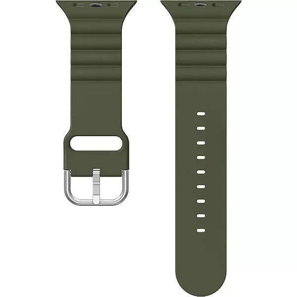 Worryfree Silicone Wavy Band For Apple Watch 42/44/45MM (SD03-AGRN-42) - Army Green