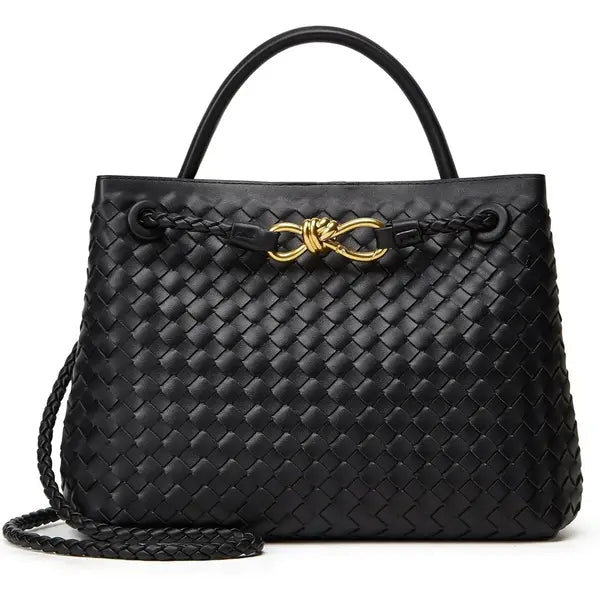 TOHIDAQU Women's Woven Leather Crossbody Handbag , Small Satchel Purse with Bowknot