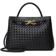 TOHIDAQU Women's Woven Leather Crossbody Handbag , Small Satchel Purse with Bowknot