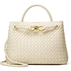 TOHIDAQU Women's Woven Leather Crossbody Handbag , Small Satchel Purse with Bowknot