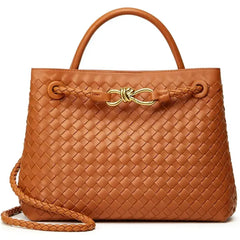 TOHIDAQU Women's Woven Leather Crossbody Handbag , Small Satchel Purse with Bowknot