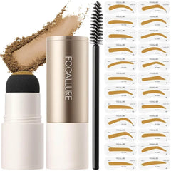 FOCALLURE Eyebrow Stamp and Eyebrow Stencil Kit, 24 Reusable Brow Shape, Sweatproof Eyebrow Powder, Long-Lasting, Easy to Use, Filling and Shaping Perfect Eyebrow Makeup