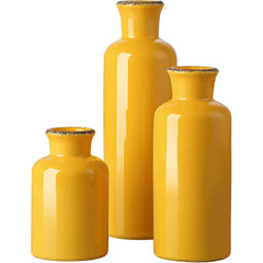 CwlwGO Ceramic Vase Set of 3, Small Flower Vases for Home Decoration, Modern Farmhouse Decor, Living Room Kitchen Table Centerpieces, Shelf, Mantel, Fireplace and Entrance Decorations.