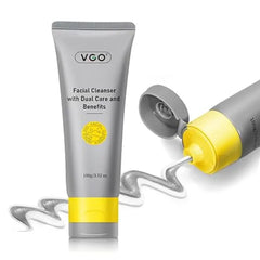 VGO Facial Cleanser, Daily Face Wash for Deep Pore Cleanser and Makeup Remover for Sensitive Oily Skin, Double Tube Design with Hyaluronic Acid