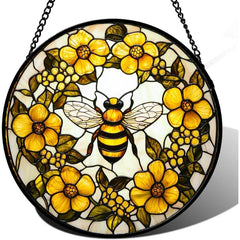AMDERVEN Pink Rose Stained Glass Window Hanging Suncatcher Gifts for Women 6.3