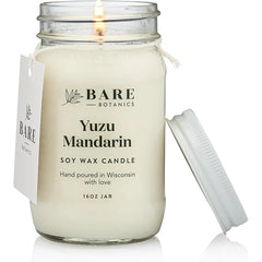 Bare Botanics 16 oz Natural Soy Candles – Unscented, Warm Vanilla Oak & Yuzu Mandarin – Hand-Poured Mason Jar Candles with Plant-Based Fragrance, Lead-Free Wick & 85-Hour Burn Time