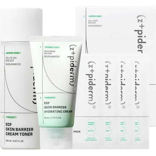 Zipiderm EGF Skin Barrier Moisture Care Set – Cream Toner + Hydrating Gel Cream + Dressing Sheet Masks(4EA), Korean Hydrating & Calming Routine for Sensitive, Combination & Acne-Prone Skin