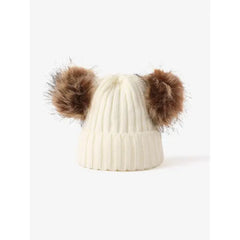 PATPAT Double Hairball Knitted Beanie Hats for Women white