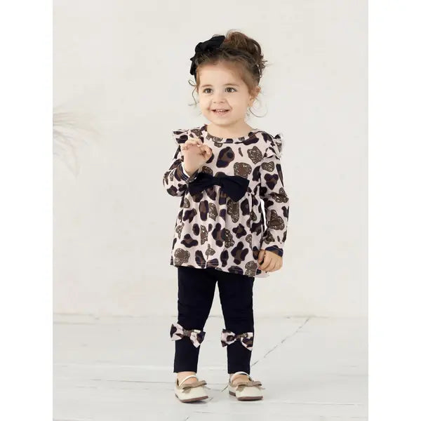 Patpat Baby Girl Clothes 3pcs Leopard Ruffle Top and Leggings with Headband Set Apricot