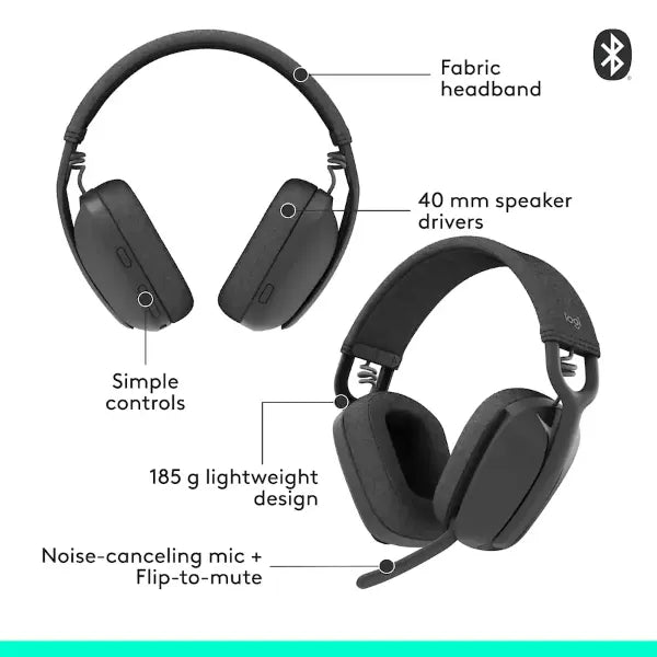 Logitech Zone Vibe 100 Wireless Bluetooth Over-Ear Headphones (981-001256) - Graphite