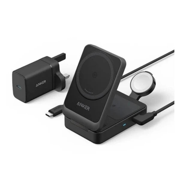 Anker MagGo Wireless Charging Station (15W, Foldable 3-in-1) -Black