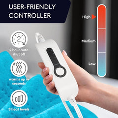 COWIN Double-Sided Heating Pad 12"x24" – 3 Heat Settings for Neck, Shoulders, and Full-Body Relief - Light Blue