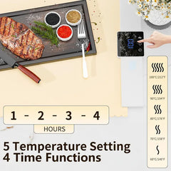 Irich Electric Food Warming Mat - 5 Temp Settings, Quick Heating with Auto-Off Timer, Portable Silicone Tray