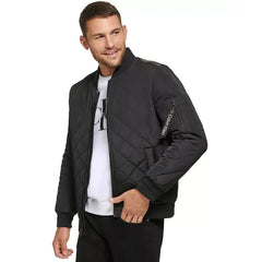 Men's Quilted Baseball Jacket with Rib-Knit Trim