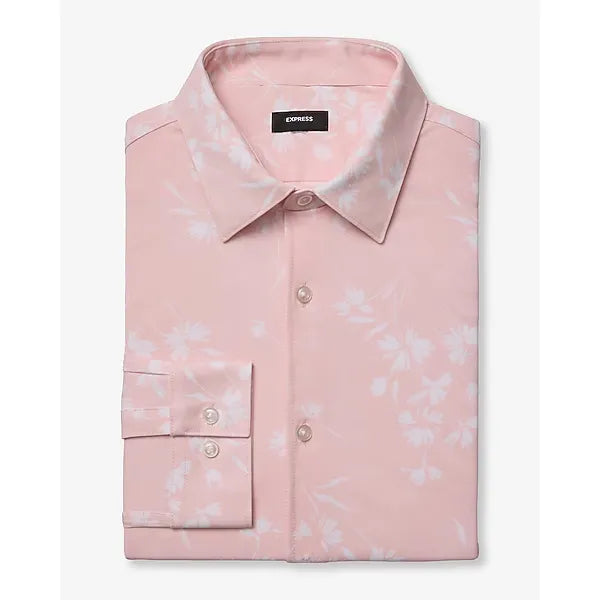 Express Slim Contrast Floral Stretch Modern Tech 1MX Dress Shirt