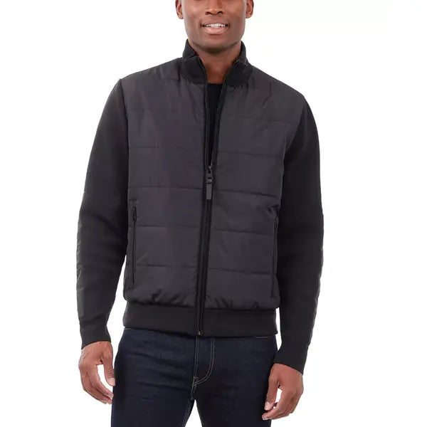 Men's Mixed-Media Knit-Sleeve Puffer Jacket