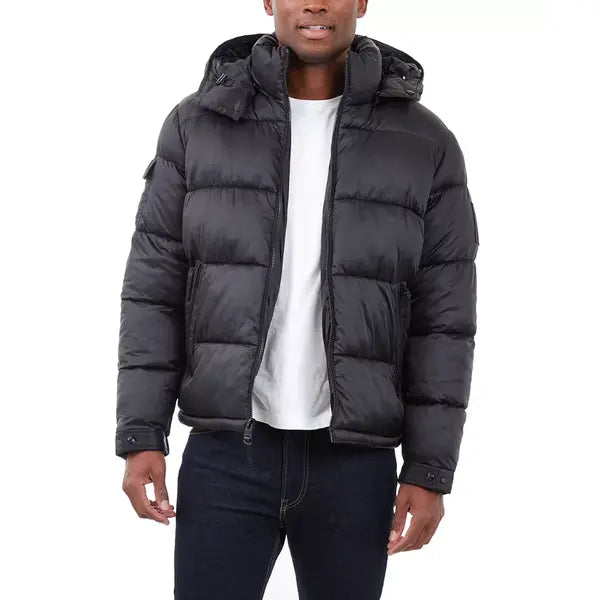 Men's Heavyweight Metallic Finish Hooded Puffer Jacket