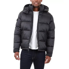 Men's Heavyweight Metallic Finish Hooded Puffer Jacket