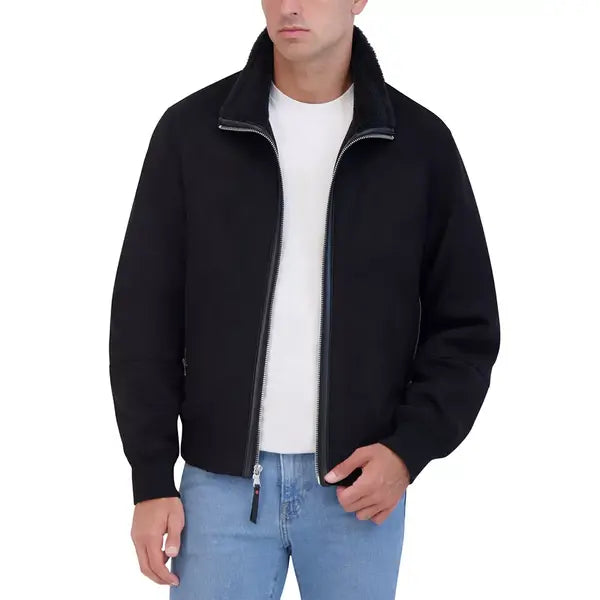 Men's Faux Suede Bomber with Sherpa Stand Collar
