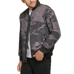 Men's Quilted Baseball Jacket with Rib-Knit Trim