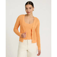 Express Cotton Pointelle VNeck Long Sleeve Lightweight Cardigan