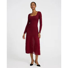 Express Mixed Media Square Neck Long Sleeve Midi Dress