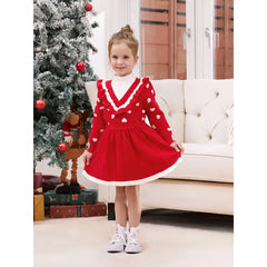 PatPat Toddler Girl 2pcs Heart Print Sweater Skirt set Red