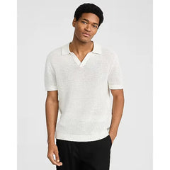 Express Cotton Open Knit Pointelle Johnny Collar Short Sleeve Sweater Polo